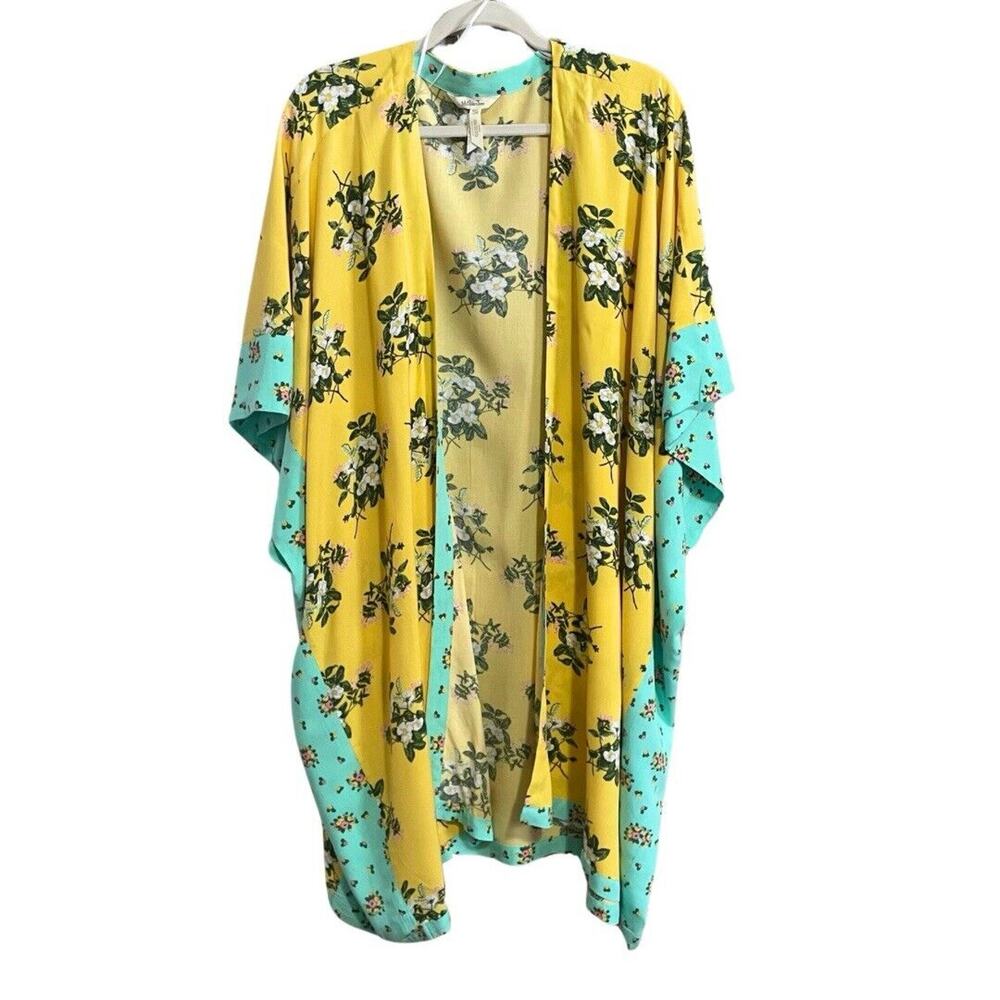 Matilda Jane What A Catch Kimono Women’s M/L Floral Yellow Aqua Swim Cover Up